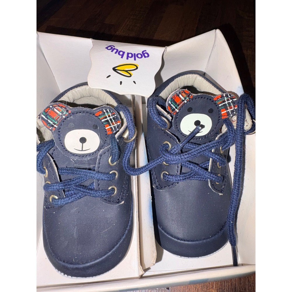 Goldbug Navy Blue Infant Bear Plaid Soft Sole Pre-Walker Boots Size 2